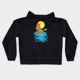 Mermaid Relaxes on Rocks with Crab Kids Hoodie